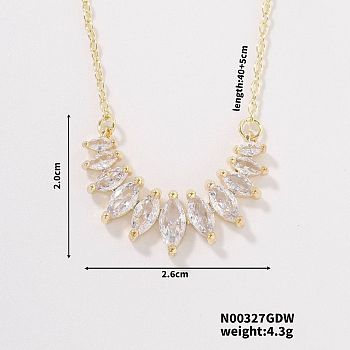 Stylish and Cute Petal Brass Clear Cubic Zirconia Pendant Necklace with Cable Chain for Women Girl, Golden, 15.75 inch(40cm)