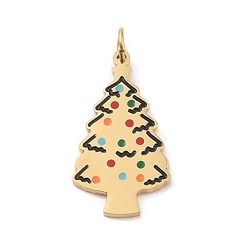 Christmas Theme 304 Stainless Steel Pendants, with Enamel and Jump Ring, Real 14K Gold Plated, Christmas Tree, 20x10.5x1mm, Hole: 3mm