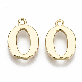 Brass Charms, Nickel Free, Letter, Real 18K Gold Plated, Letter.O, O: 13x9x1mm, Hole: 1.2mm
