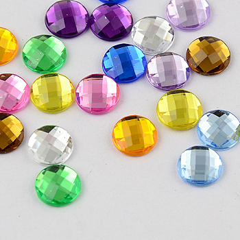 Taiwan Acrylic Rhinestone Cabochons, Flat Back and Faceted, Half Round/Dome, Mixed Color, 20x6mm