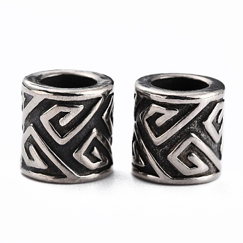 304 Stainless Steel Beads, European Style Beads, Large Hole Beads, Column, Antique Silver, 10x9.5mm, Hole: 6mm