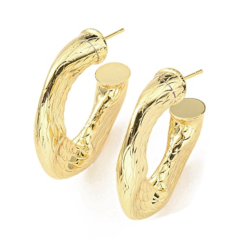 Rack Plating Brass Round Stud Earrings, Half Hoop Earrings, Cadmium Free & Lead Free, Real 18K Gold Plated, 34x8mm