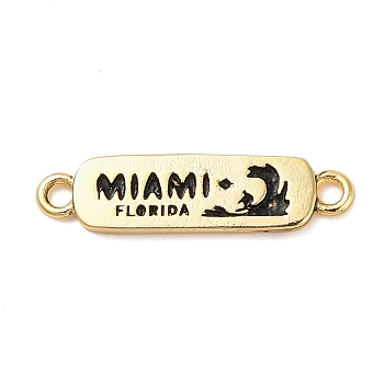 Beach Theme Rack Plating Brass Rectangle Connector Charms, Word MIAMI Links, Long-Lasting Plated, Cadmium Free & Lead Free, Real 18K Gold Plated, 5.5x21x2mm, Hole: 1.5mm
