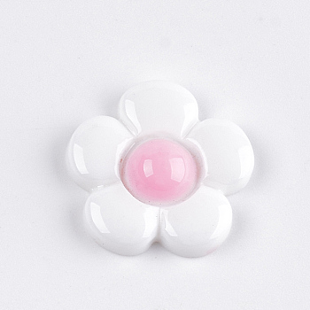 Resin Cabochons, Flower, White, 20x20~21x5~6mm