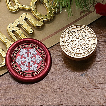 Christmas Series Wax Seal Brass Stamp Head, for Wax Seal Stamp, Golden, Snowflake, 25x14mm, Inner Diameter: 7.5mm