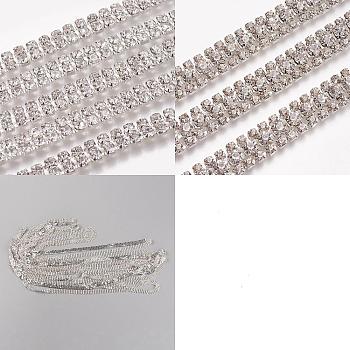 PandaHall Elite 3Yards 3 Style Brass Rhinestone Strass Chains, Rhinestone Cup Chains, Silver Color Plated, Crystal, 6~11x2.5~3.5mm, 1yard/style