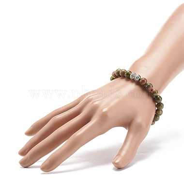 Natural Gemstone & Alloy Beaded Stretch Bracelet for Men Women(BJEW-JB08578)-3