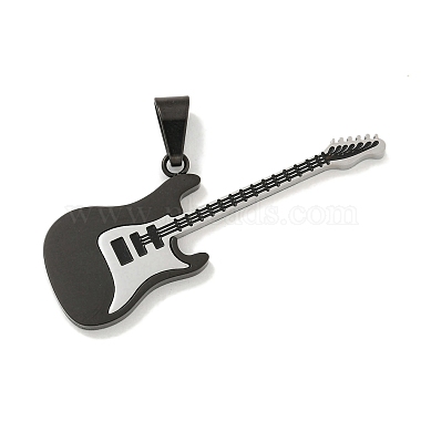 Black Black Guitar Stainless Steel+Enamel Pendants