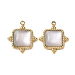 Natural Freshwater Shell Pendants, Square Charm, with 304 Stainless Steel Findings, Ion Plating(IP), Long-Lasting Plated, 21.5x18.5x4.5mm, Hole: 1.6mm(SA-CBA11D7-26A-G)
