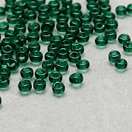 8/0 Grade A Round Glass Seed Beads, Transparent Colours, Dark Green, 8/0, 3x2mm, Hole: 1mm, about 10000pcs/bag(SEED-Q006-3mm-F23)