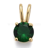 Brass Micro Pave Cubic Zirconia Pendants, Real 18K Gold Plated, Long-Lasting Plated, Flat Round, Dark Green, 13.5x7x5mm, Hole: 6x2mm(KK-P192-04-G05)
