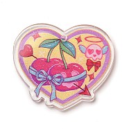 Valentine's Day Transparent Printed Acrylic Pendants, Heart Charm, Litchi, 35.5x40x2mm, Hole: 2mm(OACR-Q187-01A)