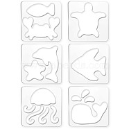 Acrylic Earring Handwork Template, Card Leather Cutting Stencils, Square, Clear, Ocean Themed Pattern, 152x152x4mm, 6 styles, 1pc/style, 6pcs/set(TOOL-WH0153-005)