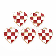 Alloy Enamel Pendants, Cadmium Free & Lead Free, Light Gold, Heart with Grid, Dark Red, 17.5x15.5x1.5mm, Hole: 1.8mm(ENAM-S121-176A-RS)