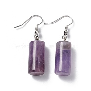 Natural Amethyst Cylindrical Dangle Earrings, Platinum Brass Jewelry for Women, 42mm, Pin: 0.7mm(EJEW-D188-01P-07)