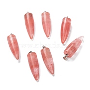 Cherry Quartz Glass Pendants, with Platinum Brass Findings, Bullet, 35x11mm, Hole: 4.5x4mm(G-D040-02P)