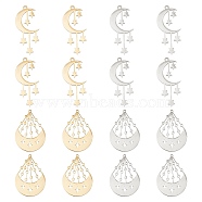 8Pcs 4 Style 201 Stainless Steel Pendants, Laser Cut, Moon and Star, Golden & Stainless Steel Color, 39.5~41.5x28~18x1mm, Hole: 1.5~1.8mm, 2pcs/style(STAS-DC0005-03)