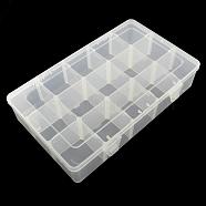 Rectangle Plastic Bead Storage Containers, Adjustable Dividers Box, 15 Compartments, White, 16.5x27.5x5.5cm(CON-Q024-17)