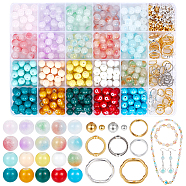 Elite DIY Beads Jewelry Making Finding Kit, Including Glass Round & Iron Spacer Beads, Alloy & Brass Bead Frames, Mixed Color, 860Pcs/box(DIY-PH0017-31)