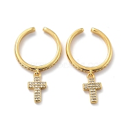 Sparkling Cubic Zirconia Ear Cuff, Cross Dangle Cuff Earrings for Girl Women, Non Piercing Brass Earrings, Cadmium Free & Lead Free, Real 18K Gold Plated, 34x19mm(KK-D066-19G-RS)