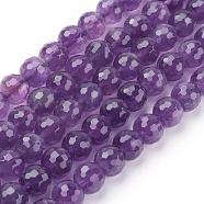 Natural Amethyst Beads Strands, Round, Faceted, Purple, 8mm, hole: 1mm, 23pcs/strand, 8 inch(X-G-C073-8mm-3)