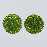 Pave Disco Ball Beads, Polymer Clay Rhinestone Beads, Round, Olivine, PP13(1.9~2mm), 5 Rows Rhinestone, 8mm, Hole: 1mm(X-RB-A170-8mm-6)