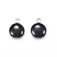 304 Stainless Steel Enamel Charms, Enamelled Sequins, Flat Round, Black, 13x10x4mm, Hole: 1.5mm(X-STAS-N0013-09P-08)