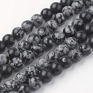 Natural Snowflake Obsidian Bead Strands, Round, 8~8.5mm, Hole: 1mm, about 45~47pcs/strand, 14.9 inch(38cm)(G-G735-72-8mm)