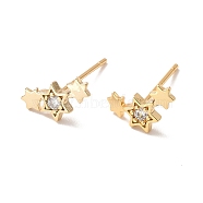Clear Cubic Zirconia Triple Star Stud Earrings, Brass Jewelry for Women, Cadmium Free & Nickel Free & Lead Free, Real 18K Gold Plated, 5.5x11mm, Pin: 0.6mm(X-EJEW-P199-22G)