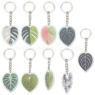 9Pcs 9 Style Creative Imitation Leaf Acrylic Pendant Keychain, with Iron Findings, for Car Bag Decoration Pendant, Mixed Color, 105~115mm, Pendant: 53~54.5x25~42x4mm, 1pc/style(KEYC-DR0001-04)