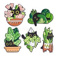 5 Pcs Cat Brooche Pins Set Enamel Lapel Pins Cute Black Cat Plants Enamel Brooche Pins Set Cartoon Animal Pins Badges Clothing Bags Jackets for Women, Colorful, 30~31x14~27.5mm, Pin: 1mm, 1Pc/style(JBR114A)