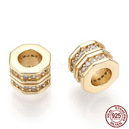 925 Sterling Silver Micro Pave Cubic Zirconia Beads, Octagon Column, Nickel Free, Real 18K Gold Plated, 6.5x6.5x5.5mm, Hole: 3.5mm(STER-T004-93G)