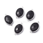 Platinum Plated Brass Natural Agate Links connectors, Faceted, Oval, 26.5x15x6mm, Hole: 1~2mm(X-G-F339-B03)