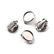 316 Stainless Steel Clip-on Earring Findings, Earring Settings, Flat Round, Stainless Steel Color, Tray: 12mm, 16x14x8mm, Hole: 3mm(STAS-I187-02C-P)