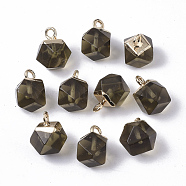 Electroplate Glass Charms, with Top Golden Plated Iron Loops, Star Cut Round Beads, Olive, 12x10x10mm, Hole: 1.8mm(G-S359-016)