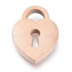 304 Stainless Steel Pendants, Laser Cut, Heart Lock, Rose Gold, 11.7x8.7x1.7mm, Hole: 2.5x3.5mm(STAS-M275-04RG)