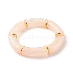 Acrylic Tube Beaded Stretch Bracelets, with Brass Beads, Bisque, Inner Diameter: 2-1/8 inch(5.5cm)(BJEW-JB07774-05)