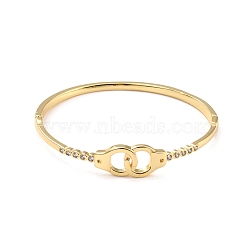 Interlock Double Ring Cubic Zirconia Bangle, Brass Hinged Bangle for Women, Lead Free & Cadmium Free, Real 18K Gold Plated, Inner Diameter: 2-1/4 inch(5.6cm)x2 inch(5cm)(BJEW-I298-23G)