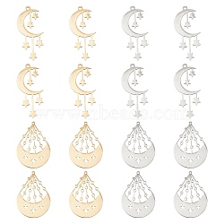 8Pcs 4 Style 201 Stainless Steel Pendants, Laser Cut, Moon and Star, Golden & Stainless Steel Color, 39.5~41.5x28~18x1mm, Hole: 1.5~1.8mm, 2pcs/style(STAS-DC0005-03)