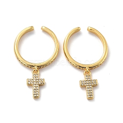Sparkling Cubic Zirconia Ear Cuff, Cross Dangle Cuff Earrings for Girl Women, Non Piercing Brass Earrings, Cadmium Free & Lead Free, Real 18K Gold Plated, 34x19mm(KK-D066-19G-RS)