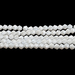 Opaque Solid Color Electroplate Glass Beads Strands, Pearl Luster Plated, Faceted, Bicone, White, 4x4mm, Hole: 0.8mm, about 82~85pcs/strand, 12.01~12.2 inch(30.5~31cm)(EGLA-A039-P4mm-A15)