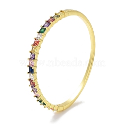 Brass Pave Colorful Glass Hinged Bangles for Women, Real 18K Gold Plated, Real 18K Gold Plated, Inner Diameter: 2-3/8 inch(6.1cm)(BJEW-Z061-07B)