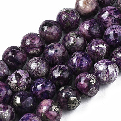 Assembled Synthetic Charoite and Pyrite Beads Strands, Round, 8mm, Hole: 1mm, about 51~52pcs/strand, 16.14 inch(41cm)(G-S366-056)