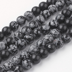 Natural Snowflake Obsidian Bead Strands, Round, 8~8.5mm, Hole: 1mm, about 45~47pcs/strand, 14.9 inch(38cm)(G-G735-72-8mm)