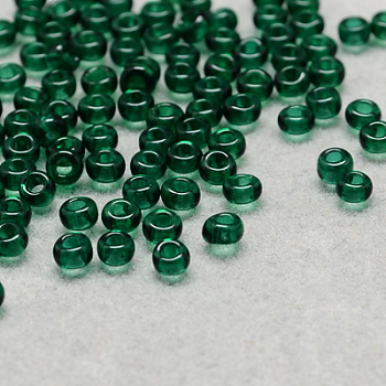 8/0 Grade A Round Glass Seed Beads, Transparent Colours, Dark Green, 8/0, 3x2mm, Hole: 1mm, about 10000pcs/bag