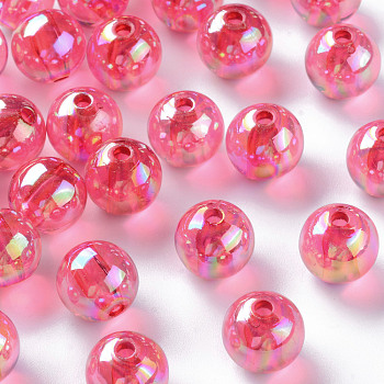 Transparent Acrylic Beads, AB Color Plated, Round, Fuchsia, 12x11mm, Hole: 2.5mm, about 536pcs/474g
