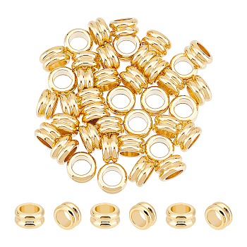 40Pcs 304 Stainless Steel Grooved Beads, Column, Real 24K Gold Plated, 8x4mm, Hole: 5mm