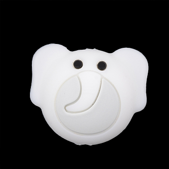 Food Grade Eco-Friendly Silicone Focal Beads, Chewing Beads For Teethers, DIY Nursing Necklaces Making, Elephant, White, 20x24x15.5mm, Hole: 2mm