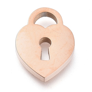 304 Stainless Steel Pendants, Laser Cut, Heart Lock, Rose Gold, 11.7x8.7x1.7mm, Hole: 2.5x3.5mm