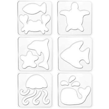 Acrylic Earring Handwork Template, Card Leather Cutting Stencils, Square, Clear, Ocean Themed Pattern, 152x152x4mm, 6 styles, 1pc/style, 6pcs/set